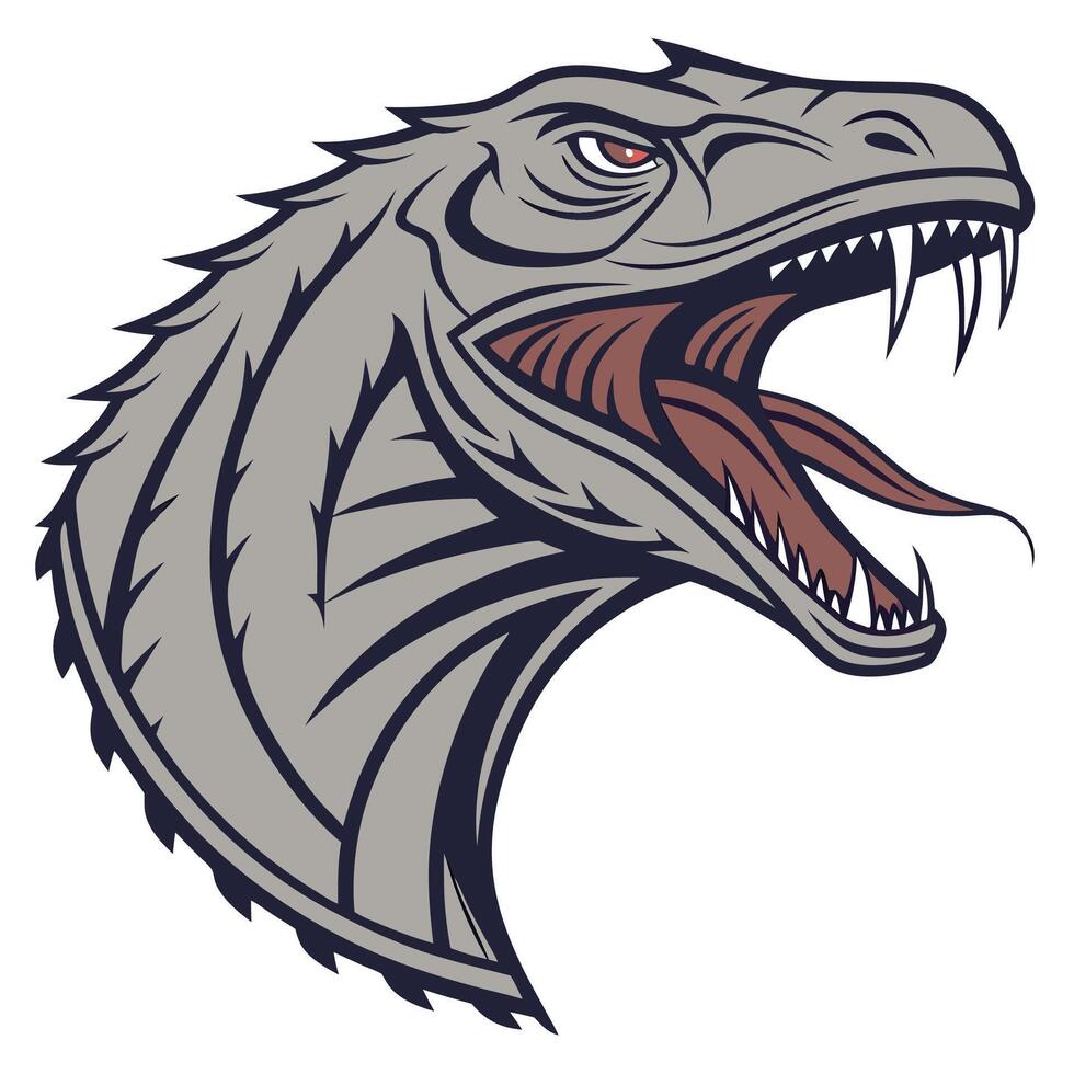 an illustration of a dinosaur head with its mouth open vector