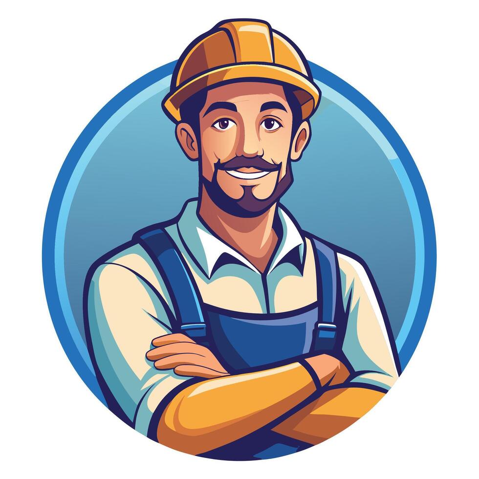 a man in overalls and a hard hat vector
