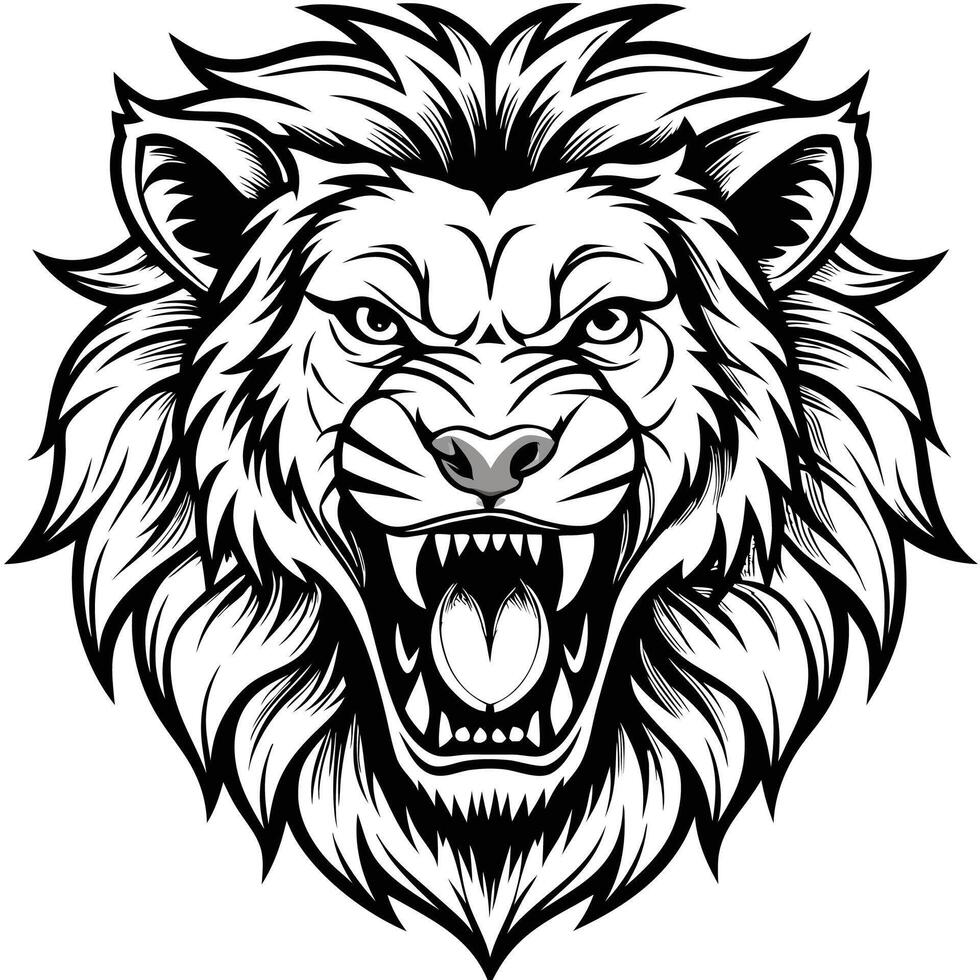 lion head with open mouth and fangs vector