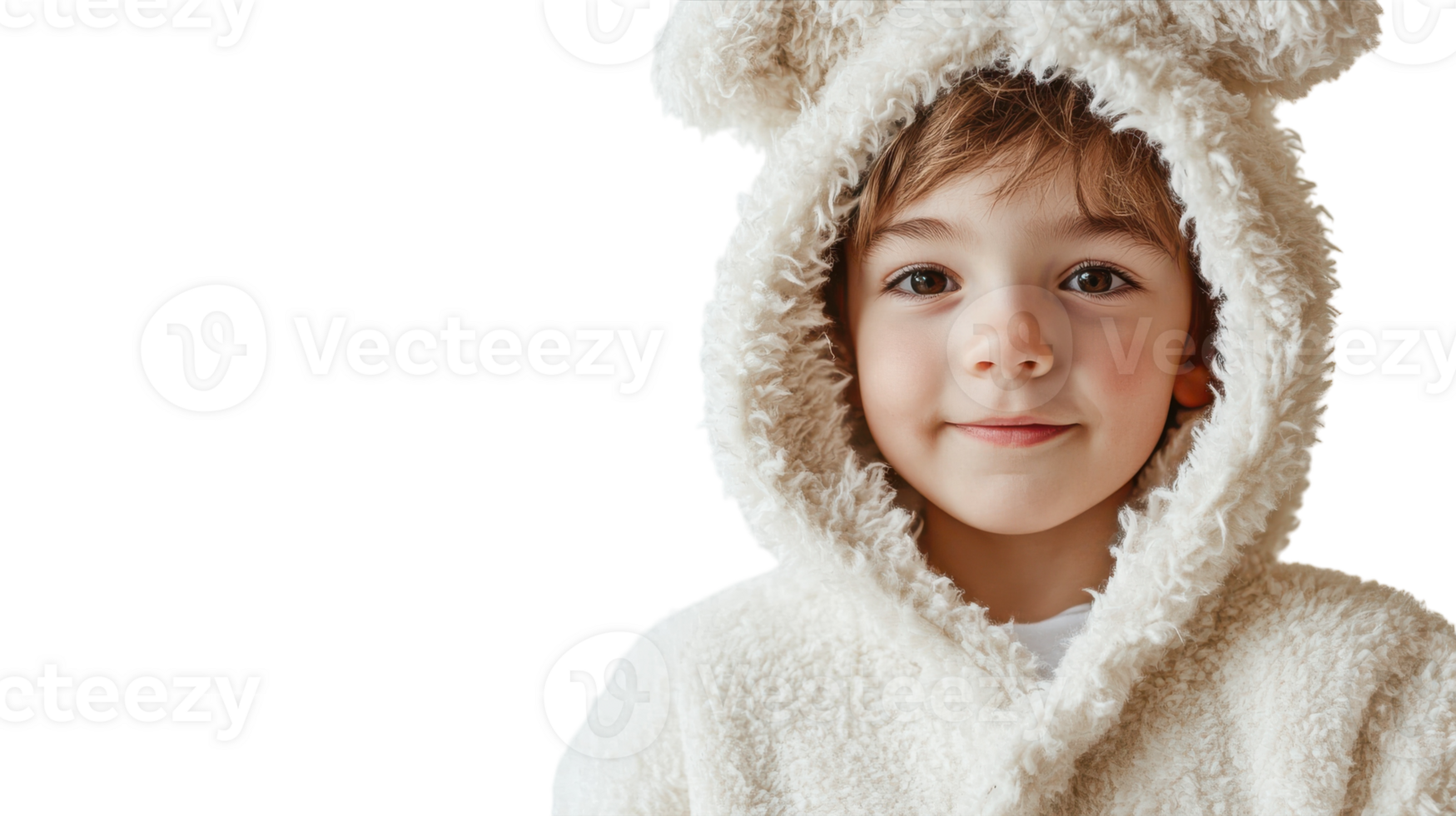 A Cute and Cozy Representation of a Child Dressed in a Fluffy Animal Onesie Perfect for Illustrating Comfort and Playfulness in Children's Fashion or Pajama Themes. png