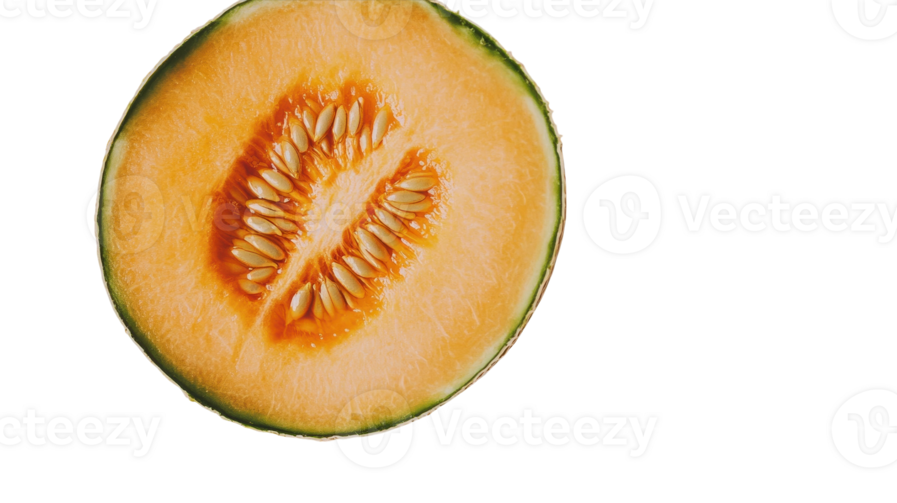 A Refreshing Half-Cantaloupe Displaying Juicy Flesh and Seeds Ideal for Summer Recipes and Healthy Desserts. png