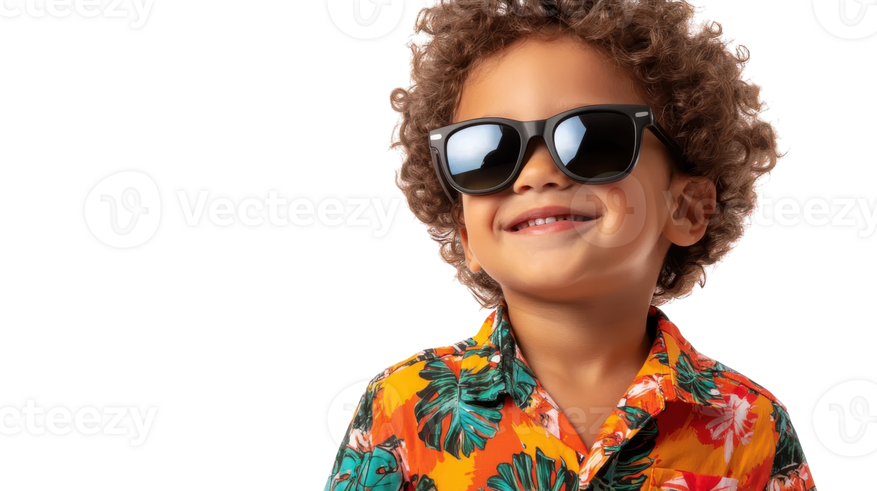 A joyful child dressed in a vibrant Hawaiian shirt, perfect for summer events, beach outings, or tropical-themed parties, radiating happiness and carefree spirit.. png