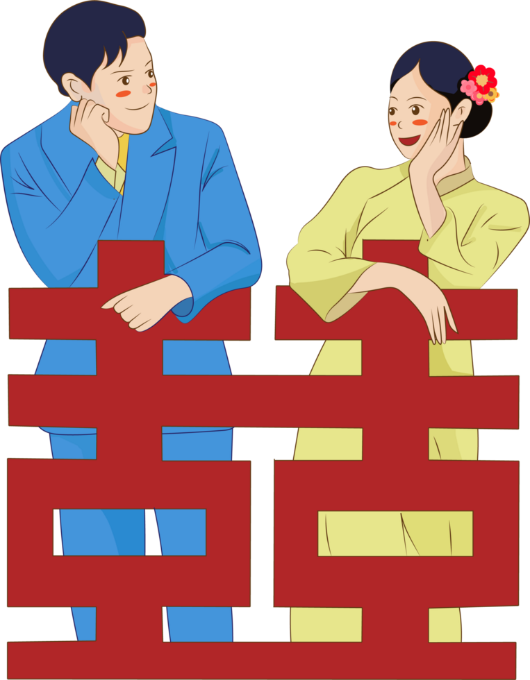 Adorable Chibi Wedding Couple Cartoon traditional png