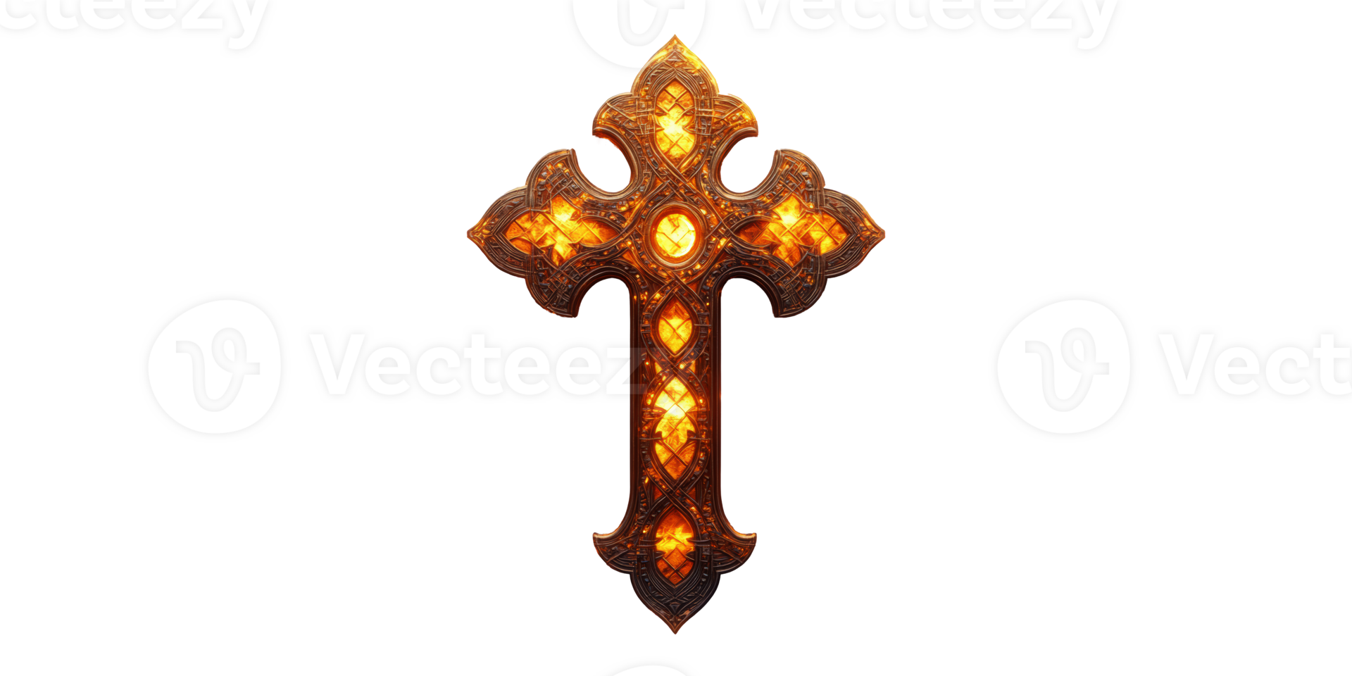 Glowing Cross with Ornate Design Isolated on Transparent Background png