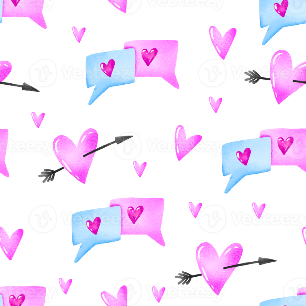 Seamless pattern valentines day. Speech bubble with Hearts. Hand drawn love pattern. Festive background png