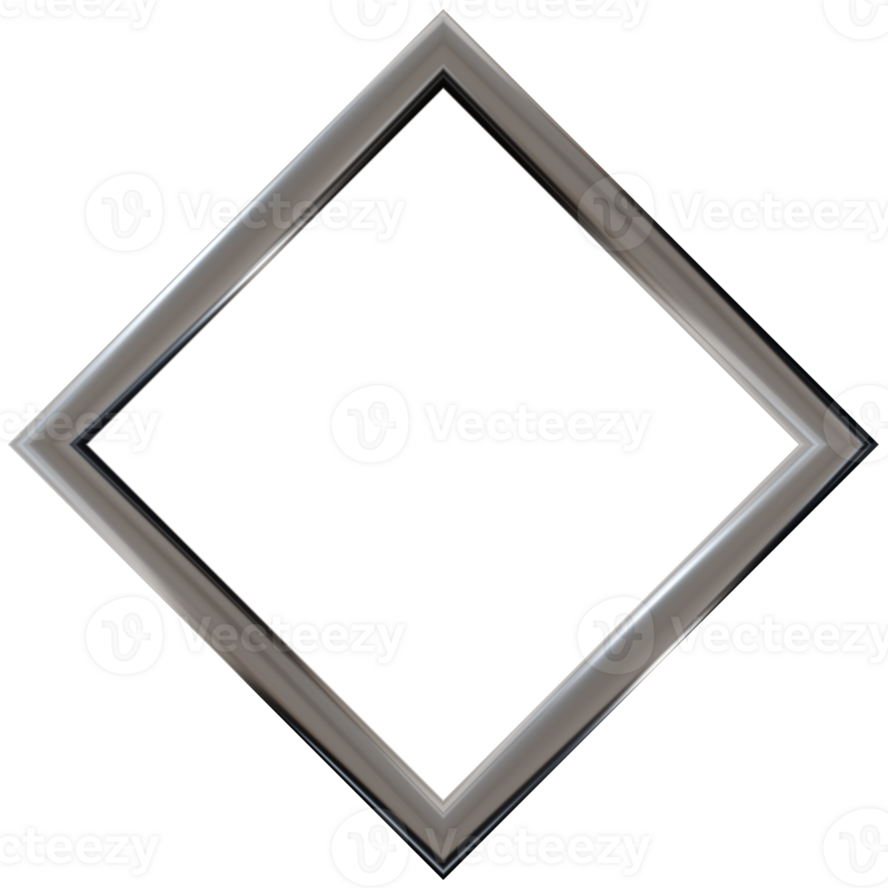 3D chrome geometric frame, on transparent background. Modern metallic element, cut out. Y2k style, 2000s. Sleek and tech vibe. Monochrome, gray surface png