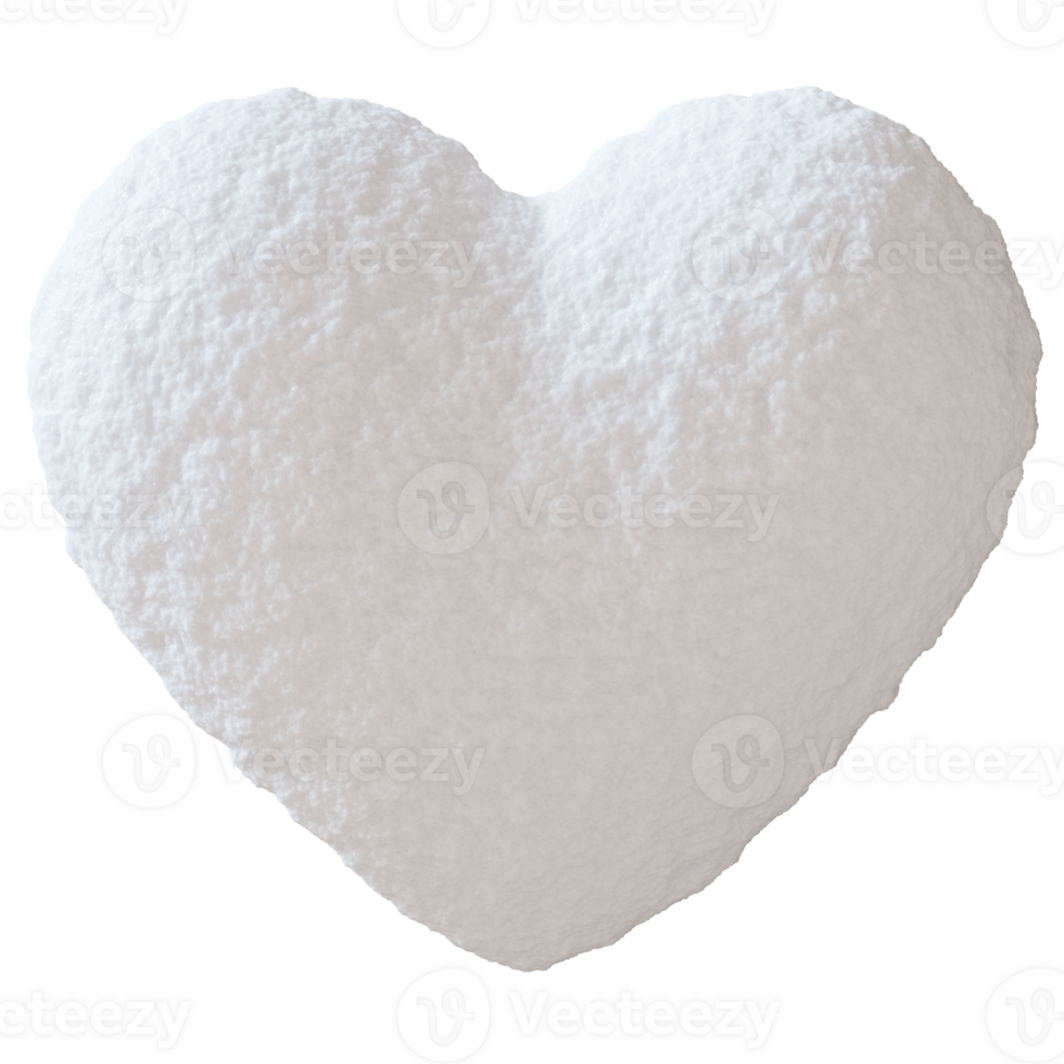 Realistic, snowy heart on transparent background. Heart shape. Ideal for winter-themed designs, holiday or seasonal graphics. Christmas, New Year. 3D render. png