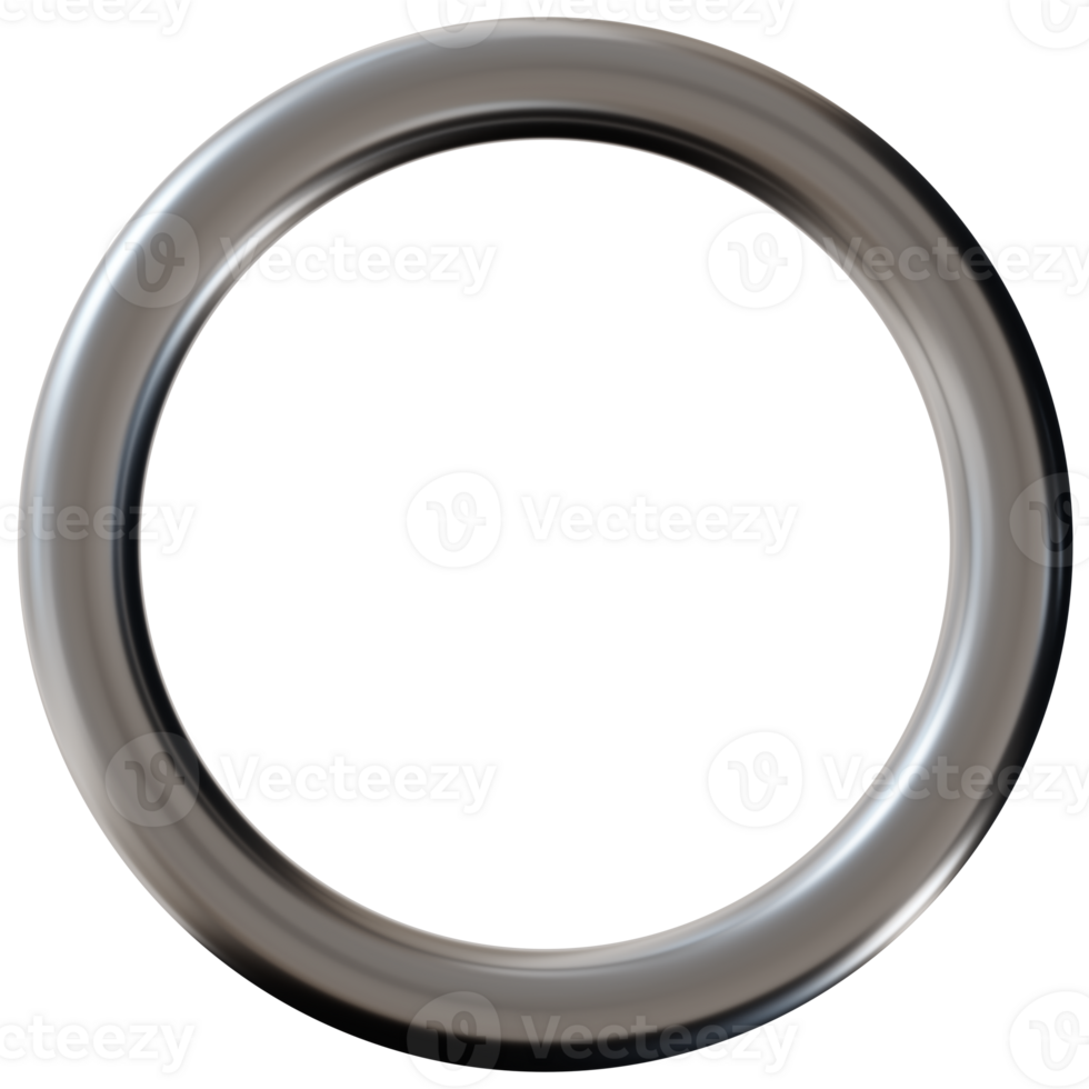 3D chrome ring on transparent background. Modern metallic element, circle, cut out. Y2k style, 2000s. Sleek and tech vibe. Monochrome, gray surface. png