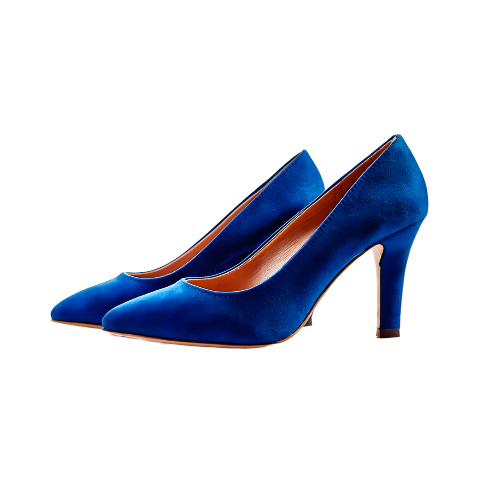 A pair of stylish blue high-heeled shoes with a pointed toe design. Made from a suede-like material, these shoes exude elegance and sophistication. png