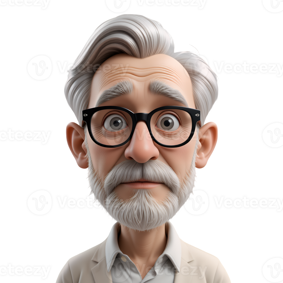 Elderly Gentleman Portrait 3D Stylized Character with Expressive Features png