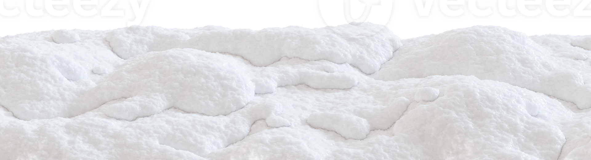 Snow-covered landscape with soft, fluffy mounds of snow, on transparent background. Ideal for use as footer in winter-themed designs, digital art, holiday promotions, seasonal graphic projects. 3D. png