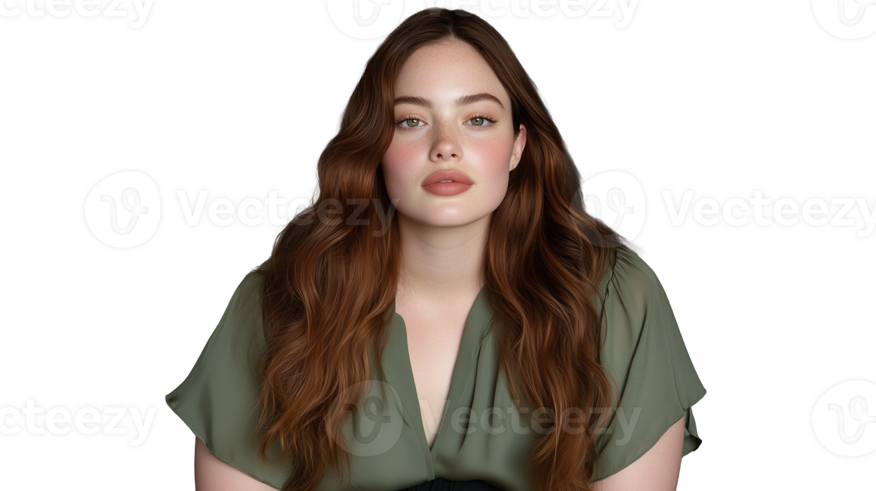 Portrait of a Young Woman with Long Hair on Transparent Background png