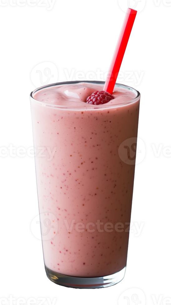 Refreshing raspberry smoothie in tall glass with transparent background png