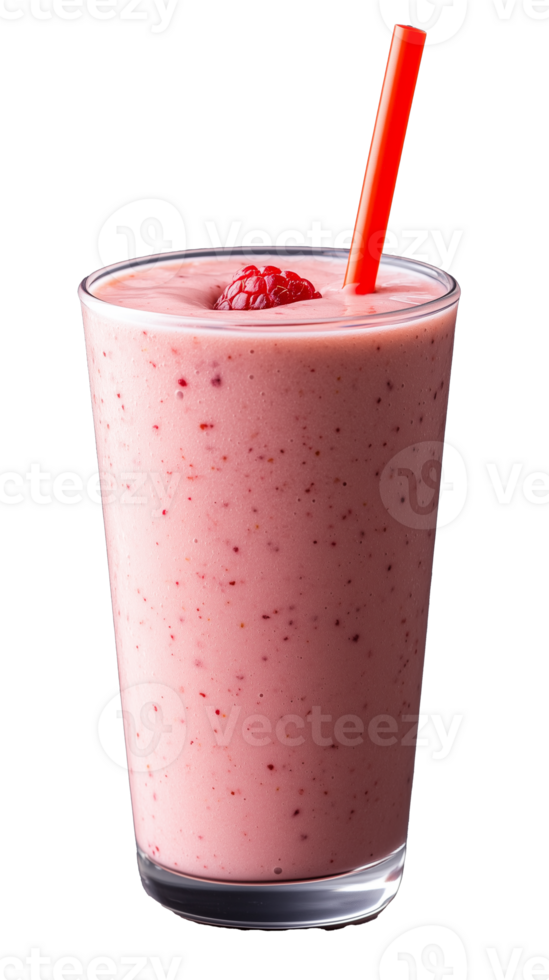 Smoothie in Clear Glass Cup with Straw and Raspberry on Transparent Background png
