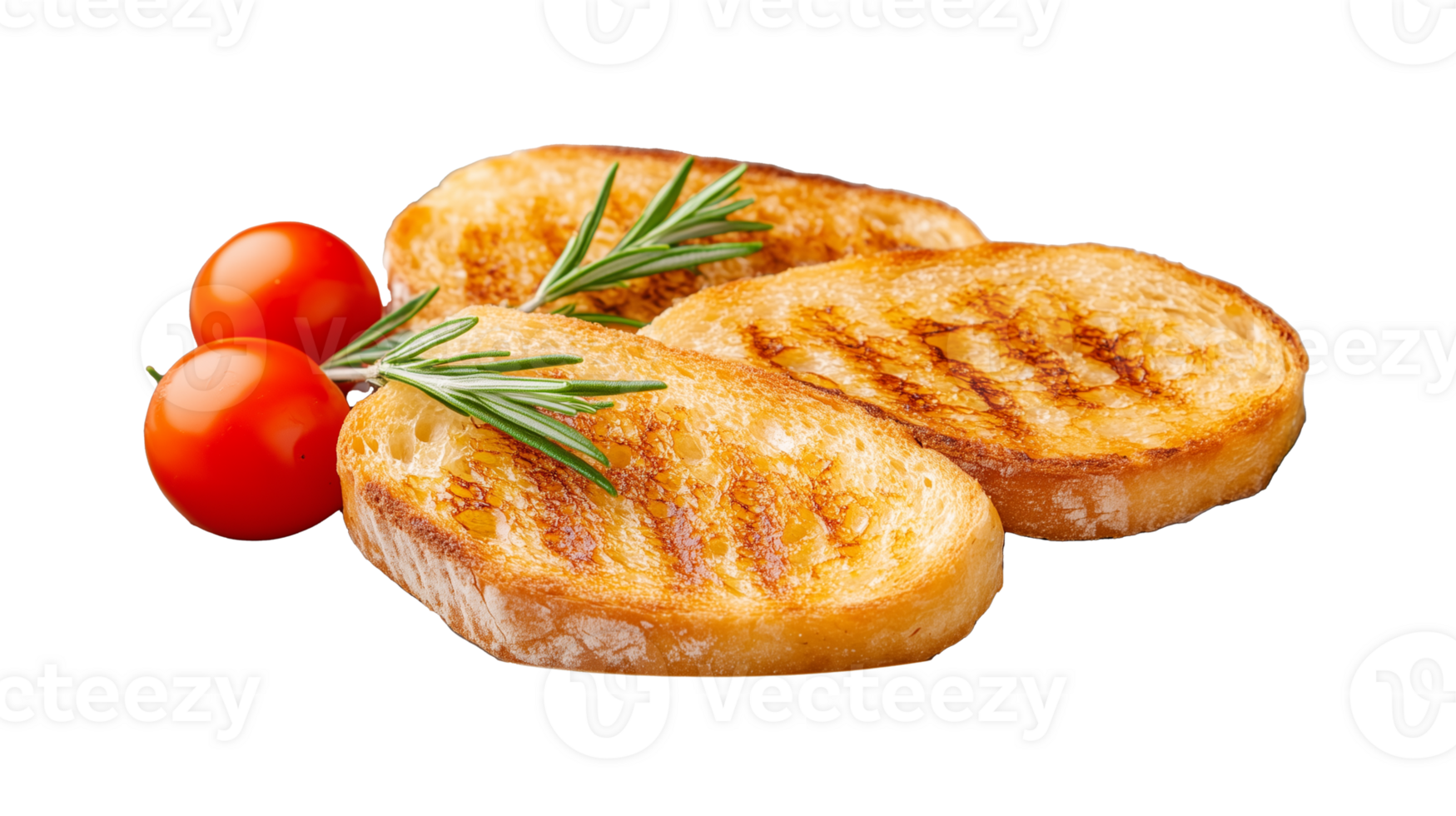 Grilled Toast with Cherry Tomatoes and Rosemary on Transparent Background png