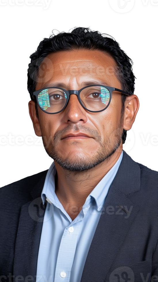Professional man with glasses in formal attire on transparent background png