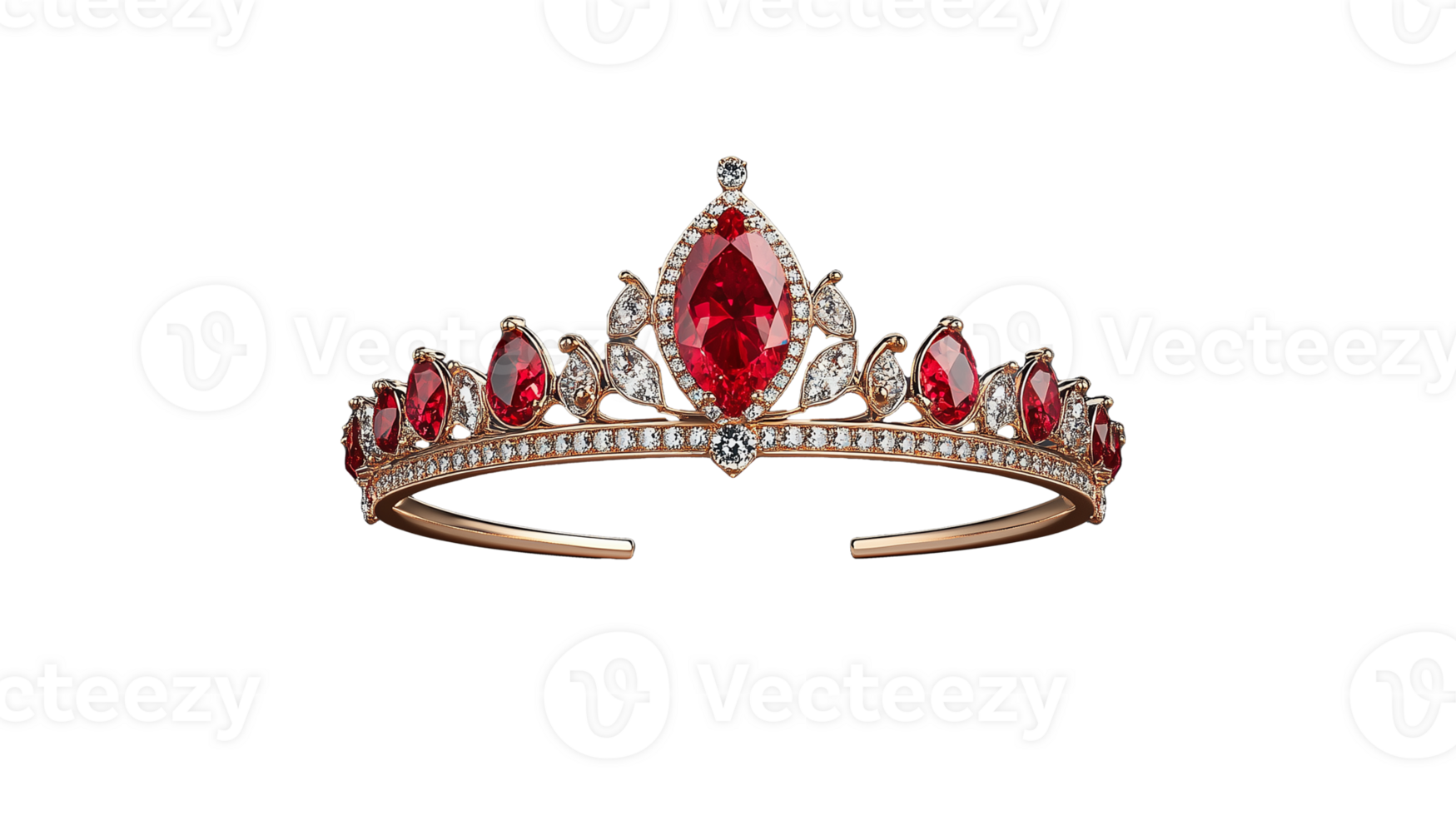 Exquisite ruby tiara with diamonds on transparent background png