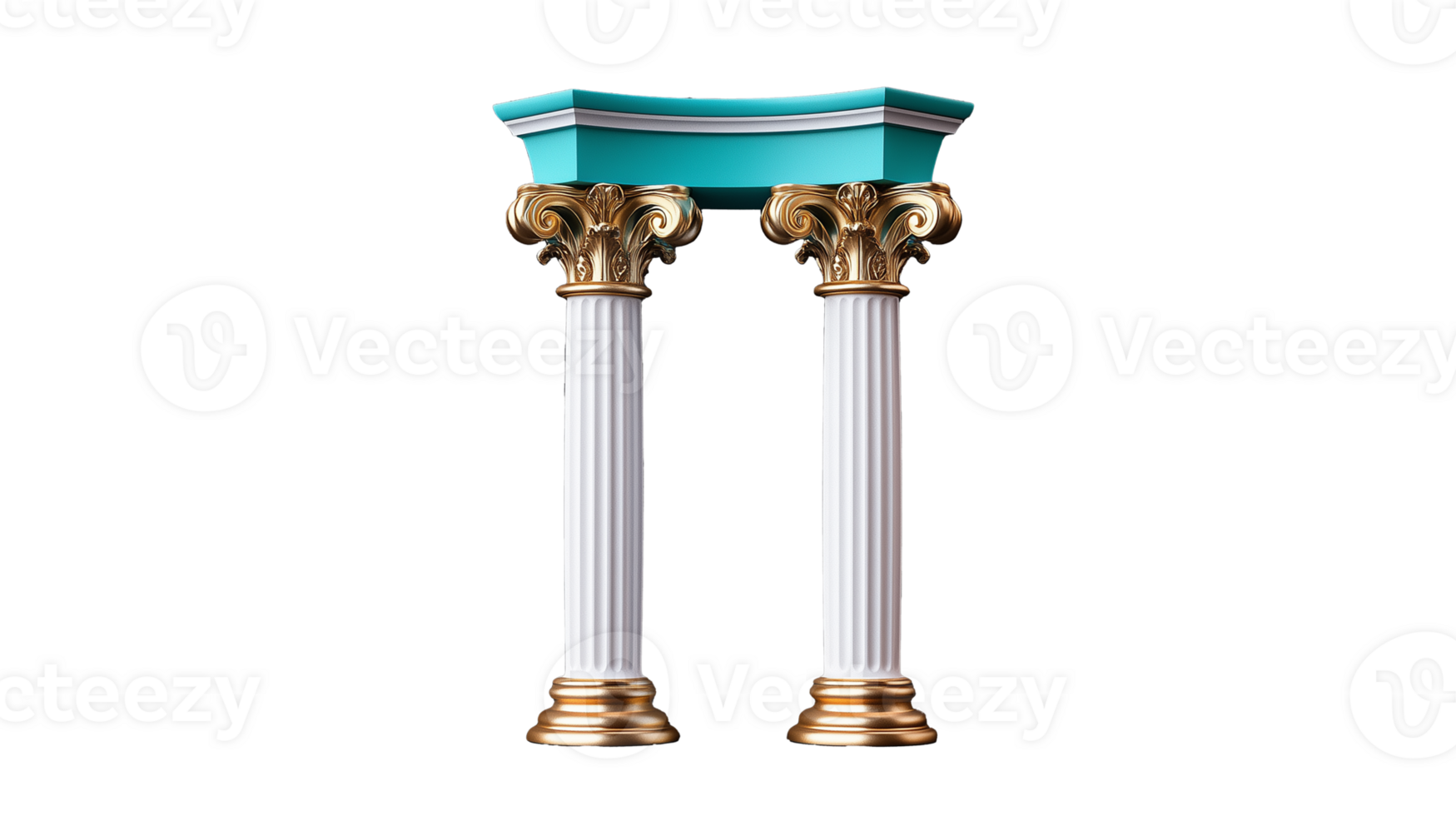 Elegant classical columns with gold accents on transparent background png