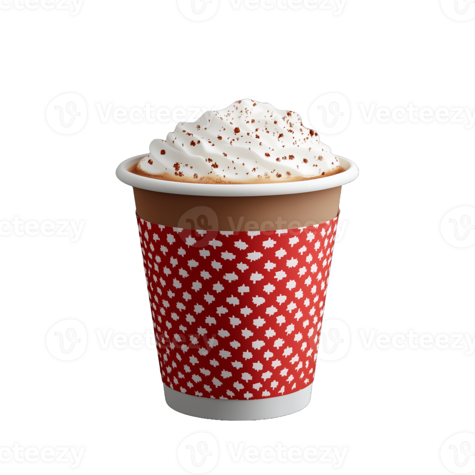 Festive coffee cup with whipped cream and sprinkles on transparent background png
