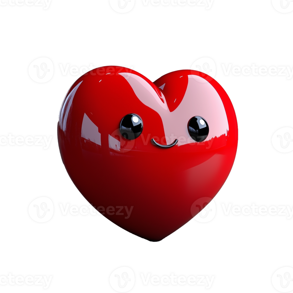 Cute smiling red heart character with transparent background png