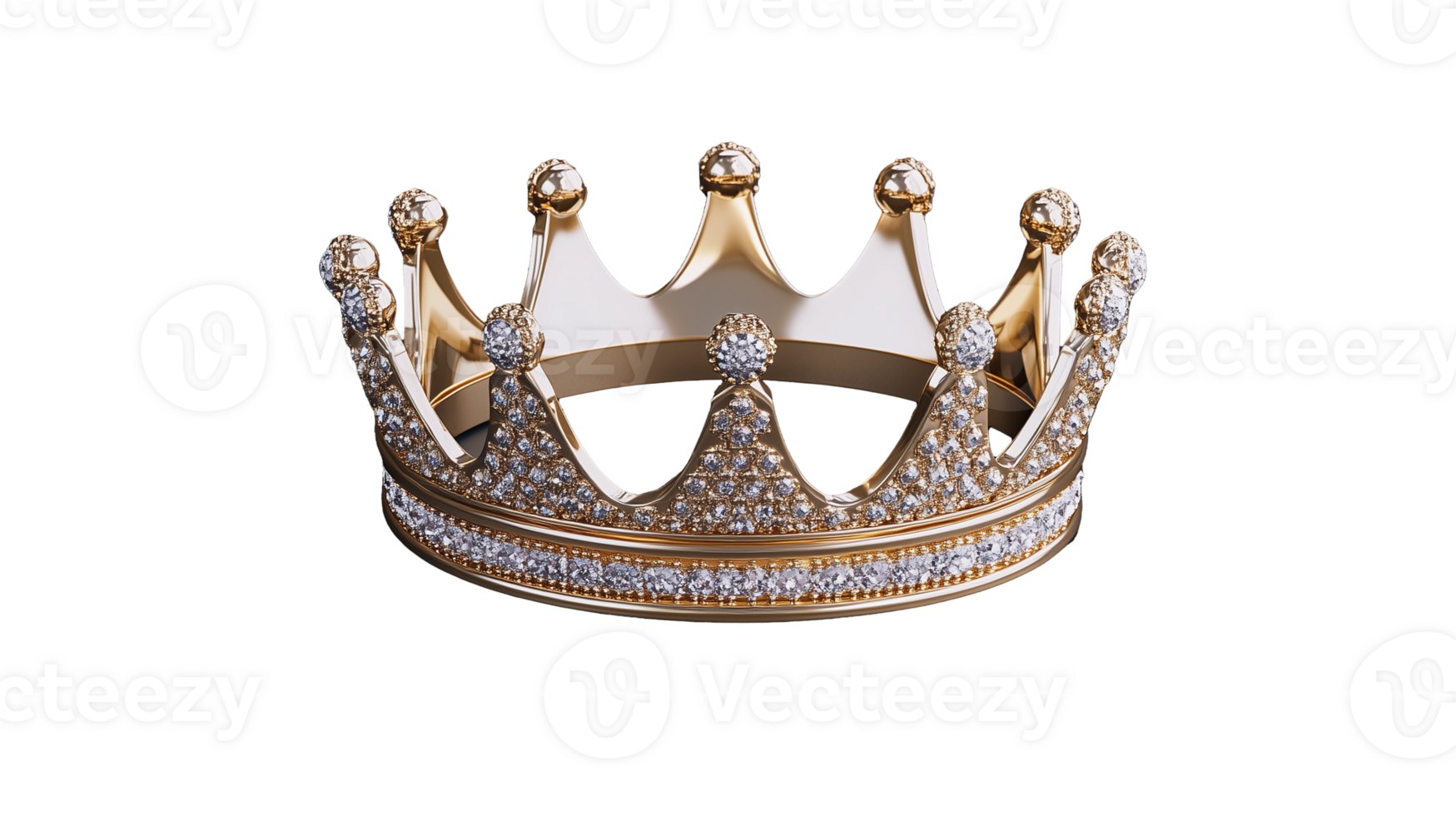 Elegant gold crown with diamonds on transparent background png