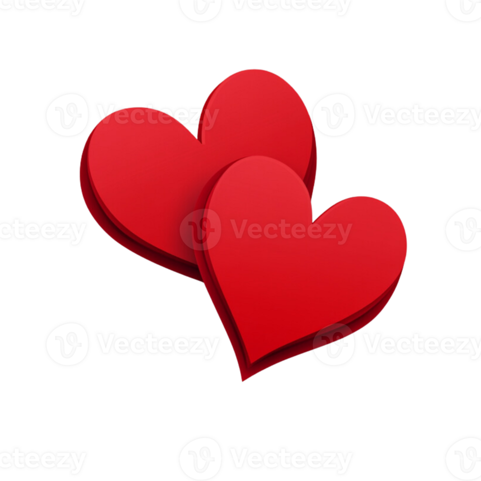 Two red hearts overlapping composition on transparent background. png