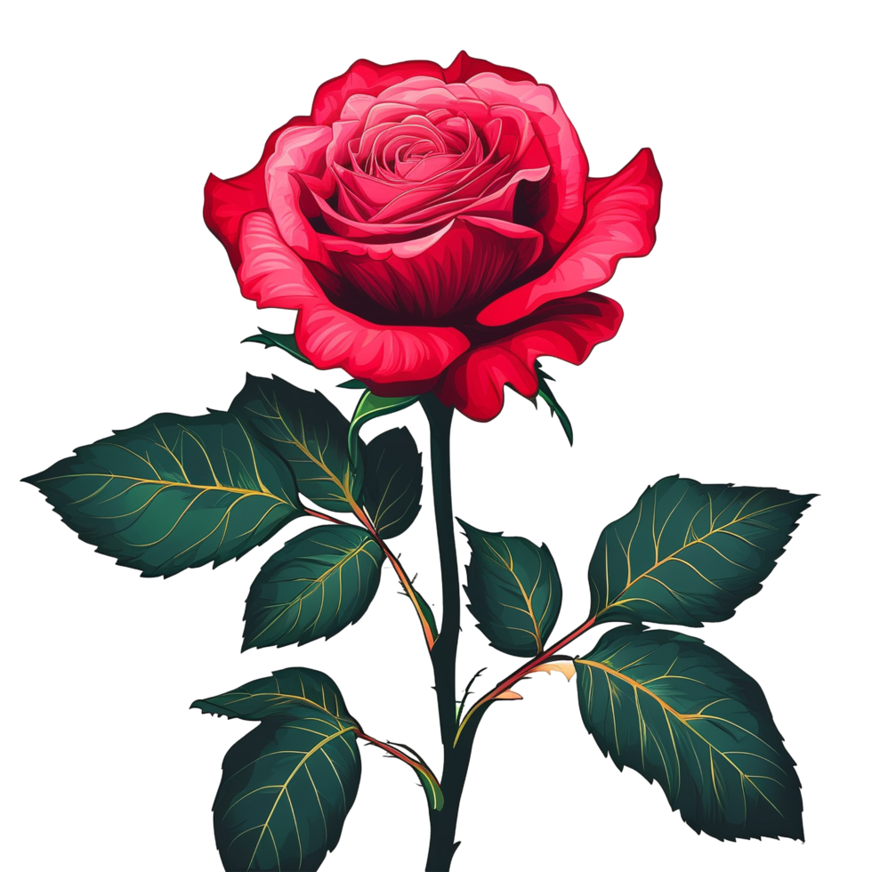 Red Rose flower With Branch silhouette On Transparent Background png