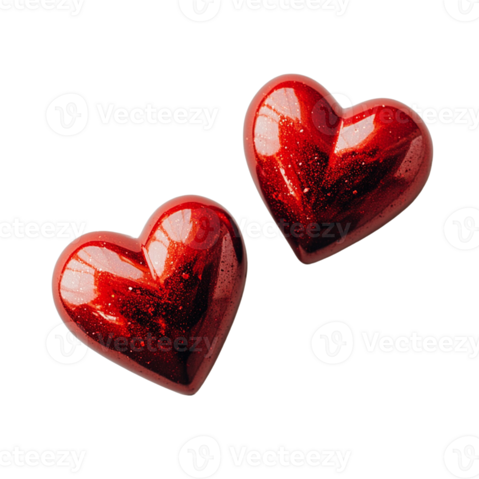 Two shiny red hearts elements on transparent background. png