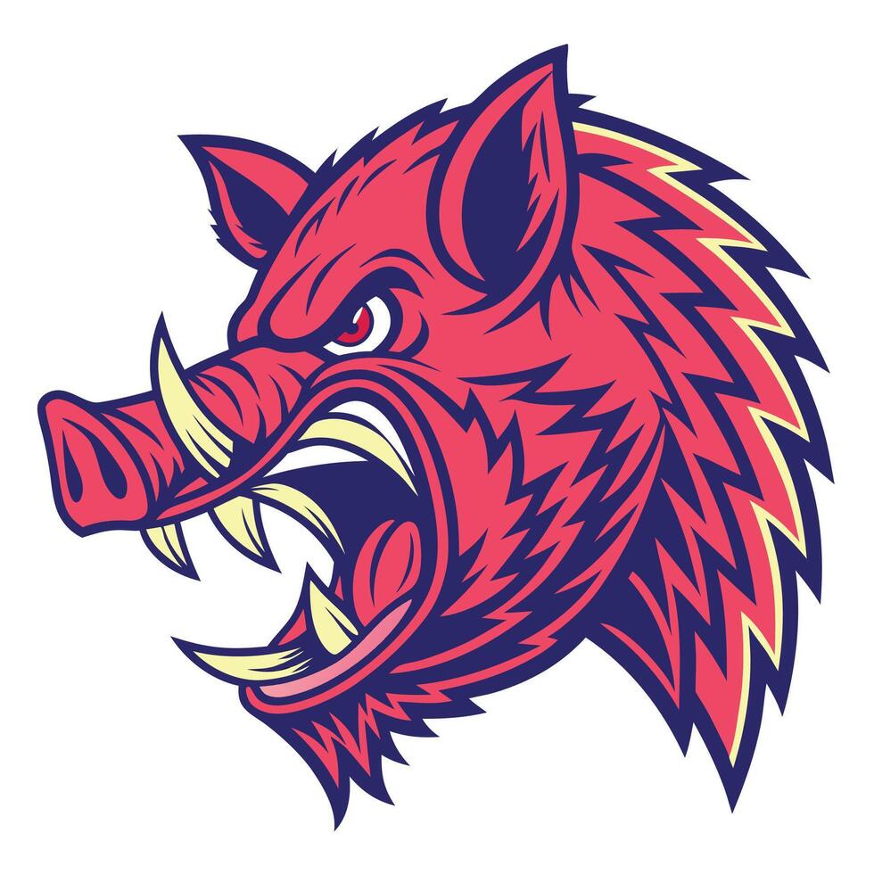 an angry red boar head with sharp teeth vector
