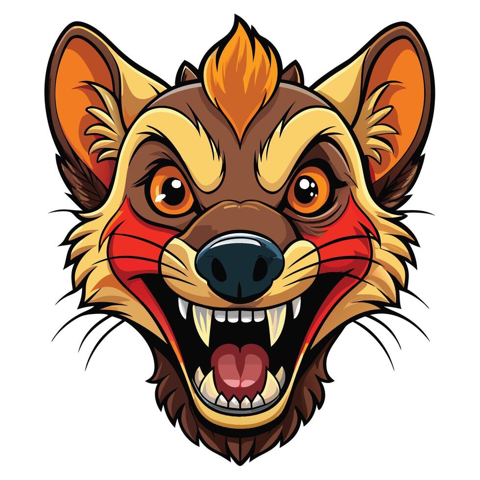 a cartoon head of a hyena with a red and orange face vector