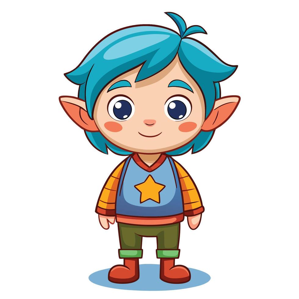 cartoon elf character with blue hair and green eyes vector