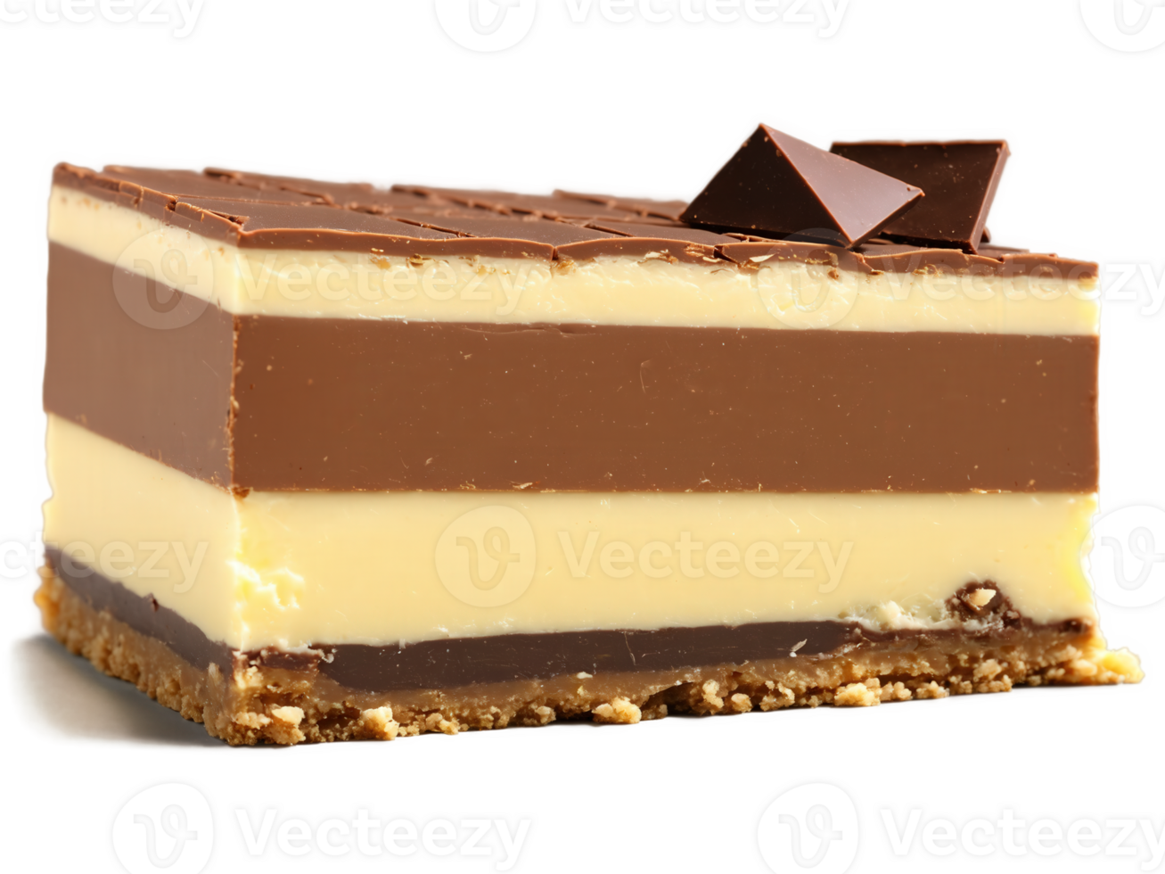 Nanaimo Bar, rich layers of chocolate, custard and coconut crumb, cut into triangles, Canadian dessert, contrasting black and yellow, in png
