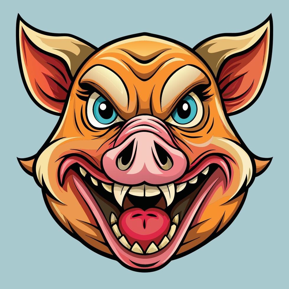 a cartoon pig head with open mouth and teeth vector