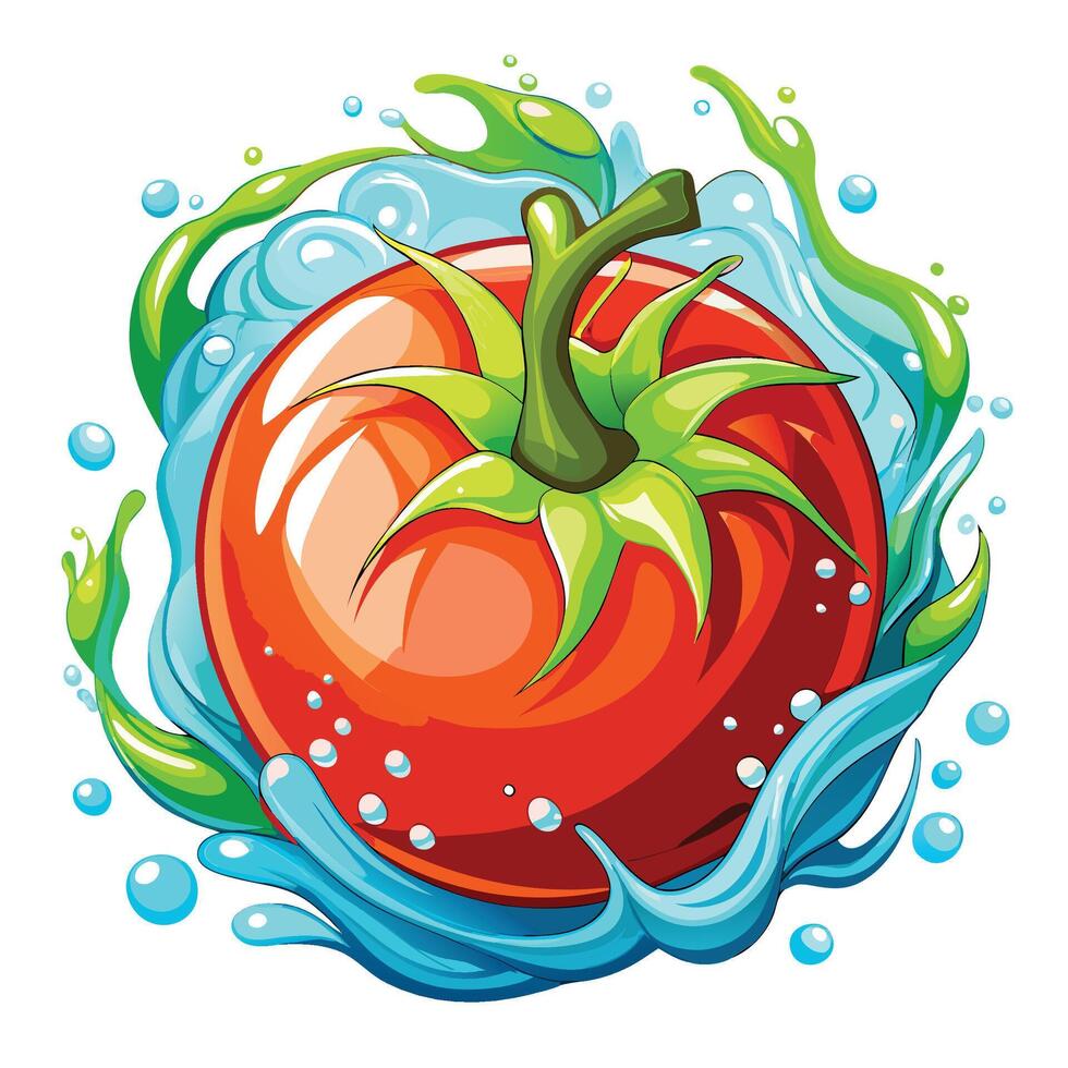 a tomato with water and bubbles on it vector