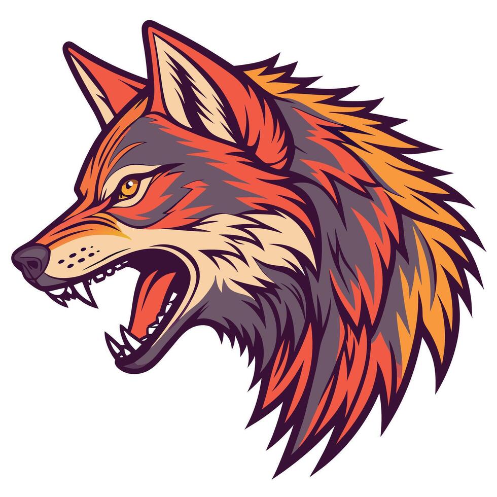 the head of a wolf with its mouth open vector
