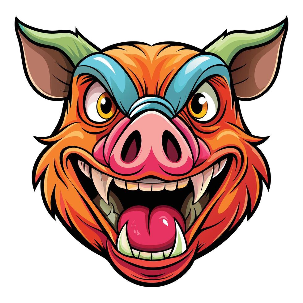 a cartoon pig head with its mouth open vector