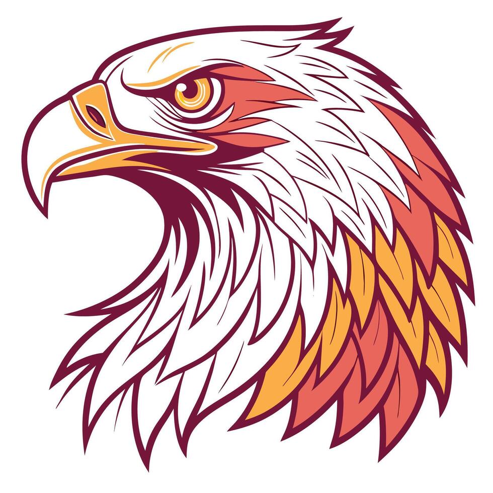 an eagle head with orange and yellow feathers vector