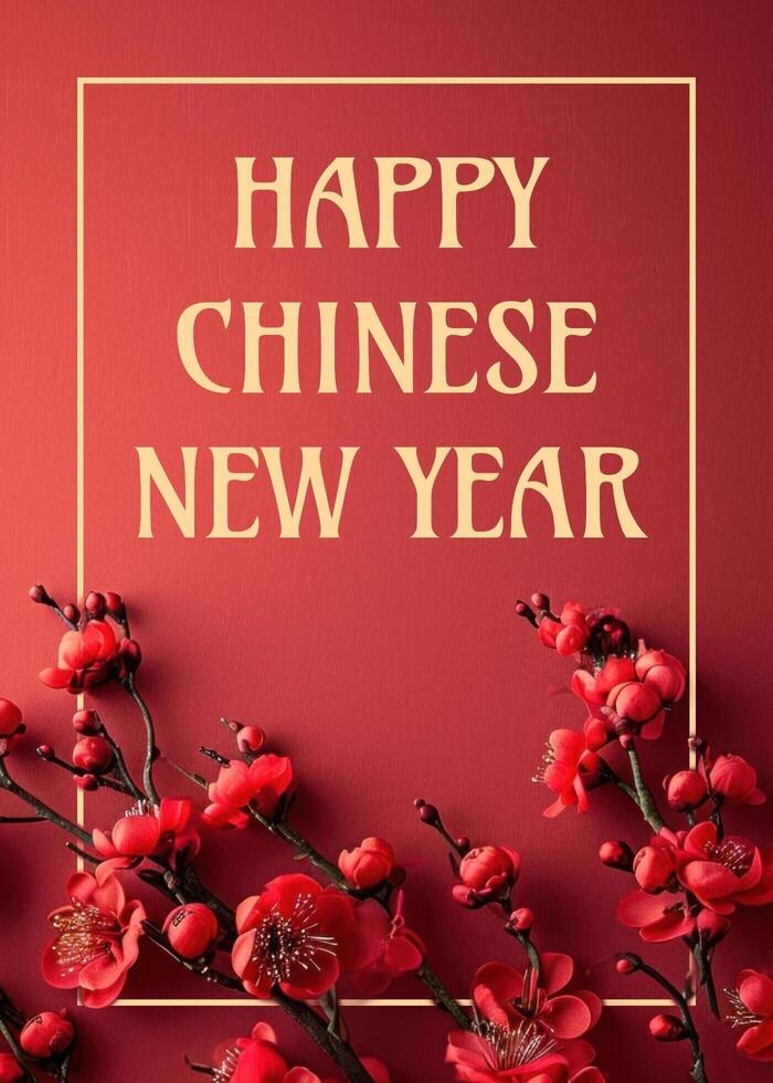 Red Floral Chinese New Year Greeting Card template