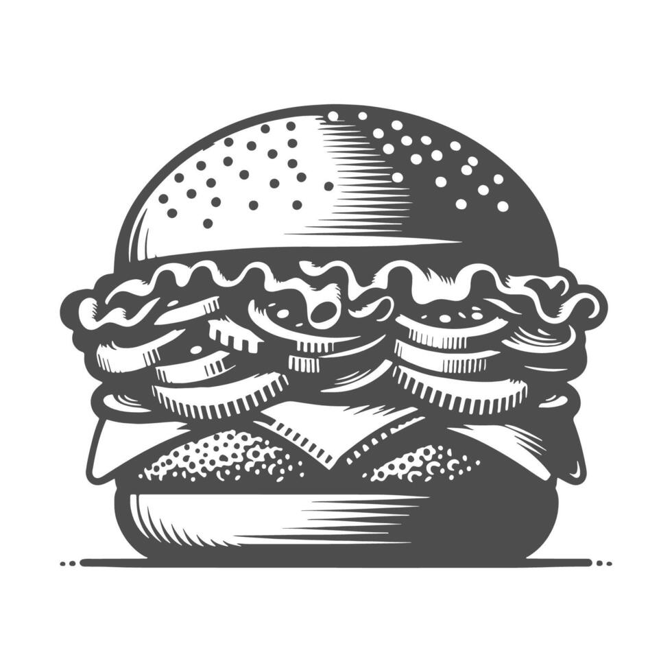 Tasty burger silhouette ideal for restaurant branding, food menus, and artistic culinary projects. vector
