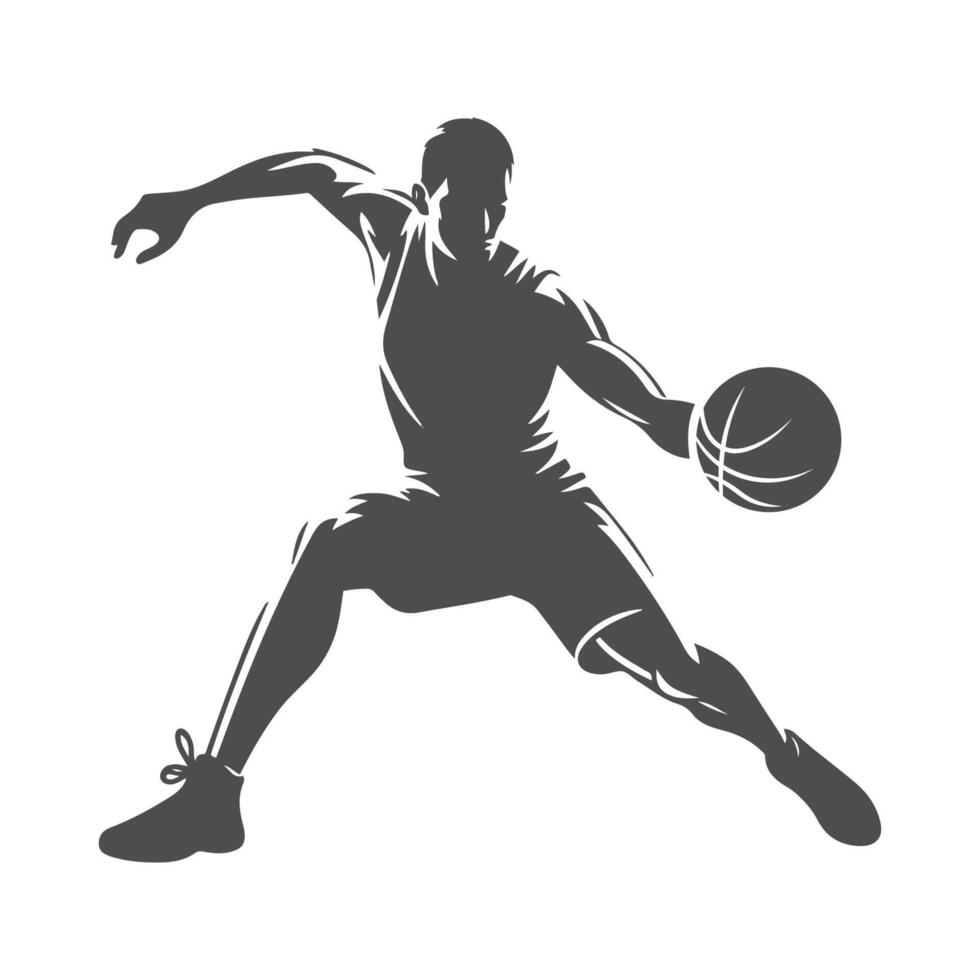 High-energy basketball player silhouette for creative projects focused on athletic action and sports. vector