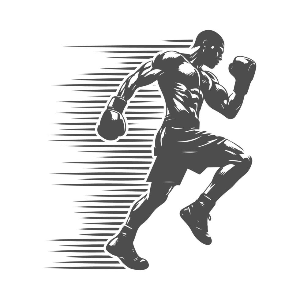 Powerful boxer silhouette capturing intense action and strength, perfect for sports-themed designs. vector