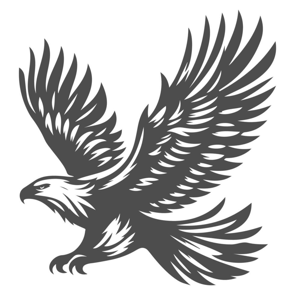 Elegant flying eagle silhouette ideal for nature-inspired artwork and bold creative projects. vector