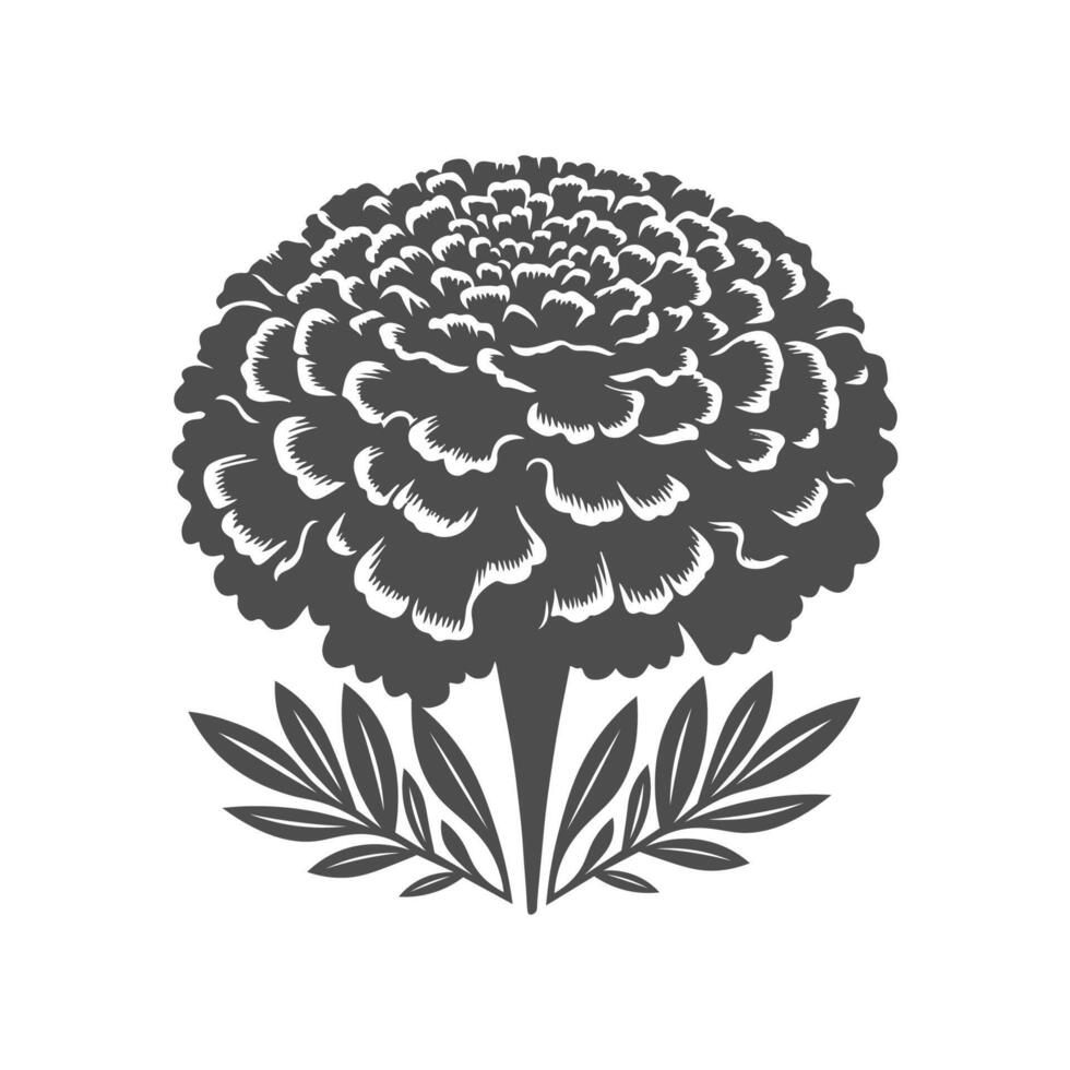 Stylish marigold flower silhouette ideal for floral themes, branding, and seasonal illustrations. vector