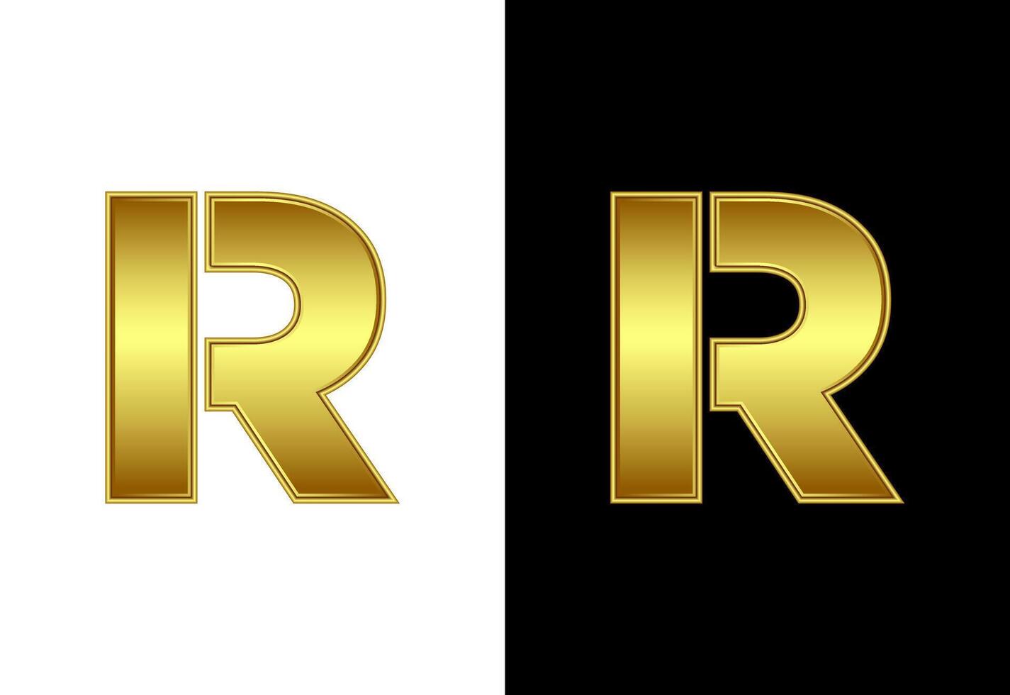 Initial alphabet R in gold color. Graphic alphabet symbol for corporate business identity vector