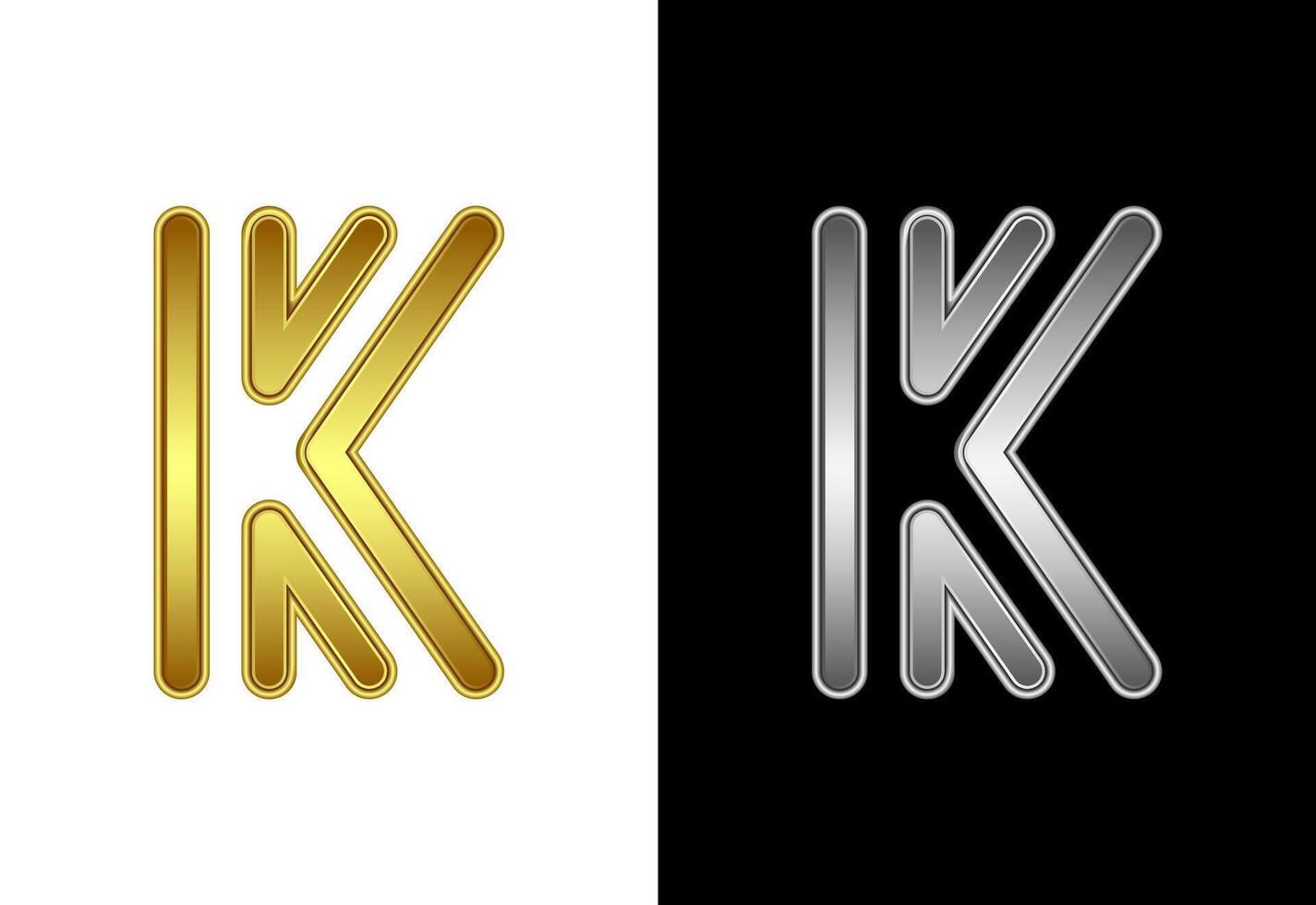 Initial alphabet K in gold and silver color. Graphic alphabet symbol for corporate business identity vector
