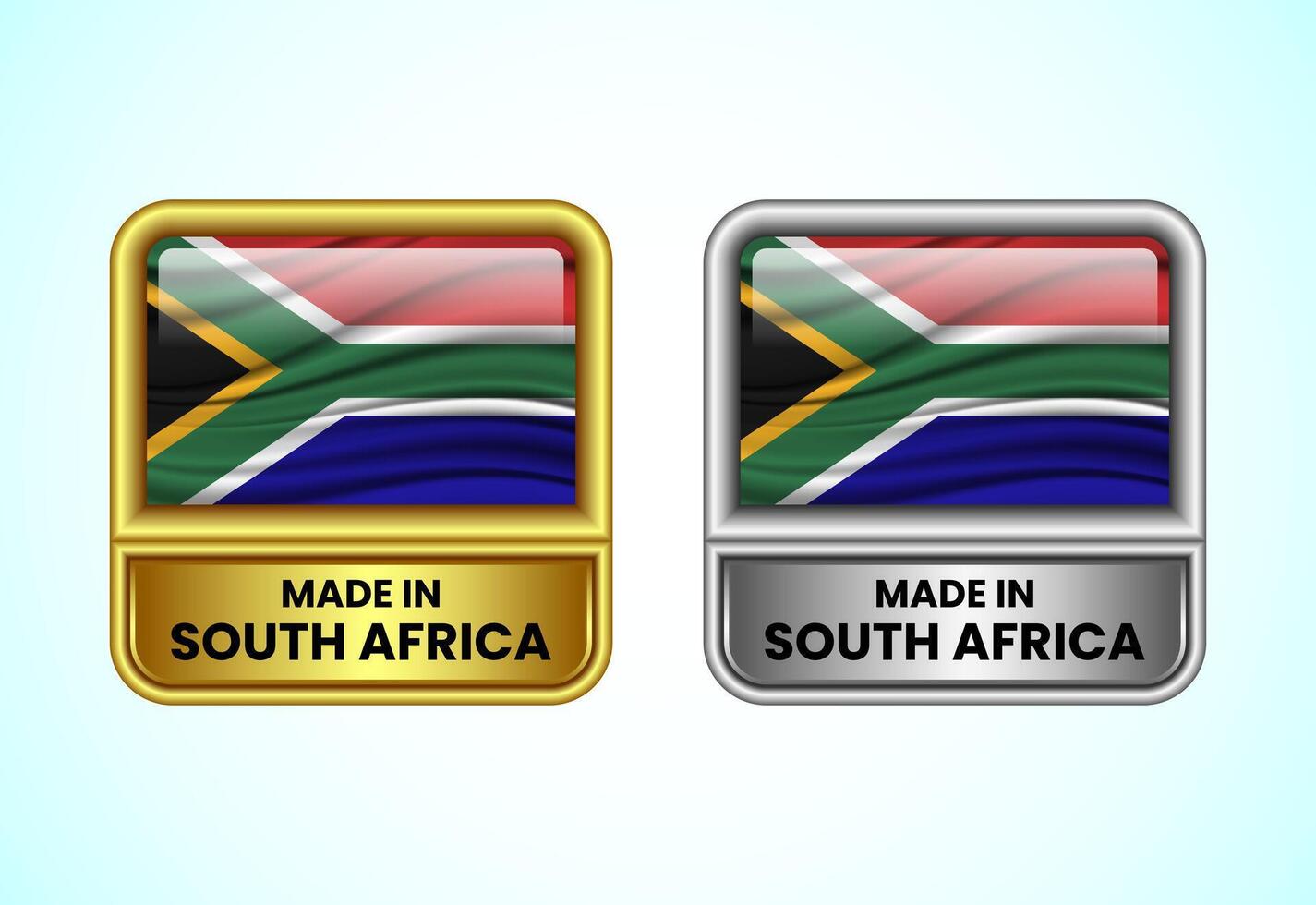 Made in South Africa label icon in gold and silver color. Flag icon set for business vector