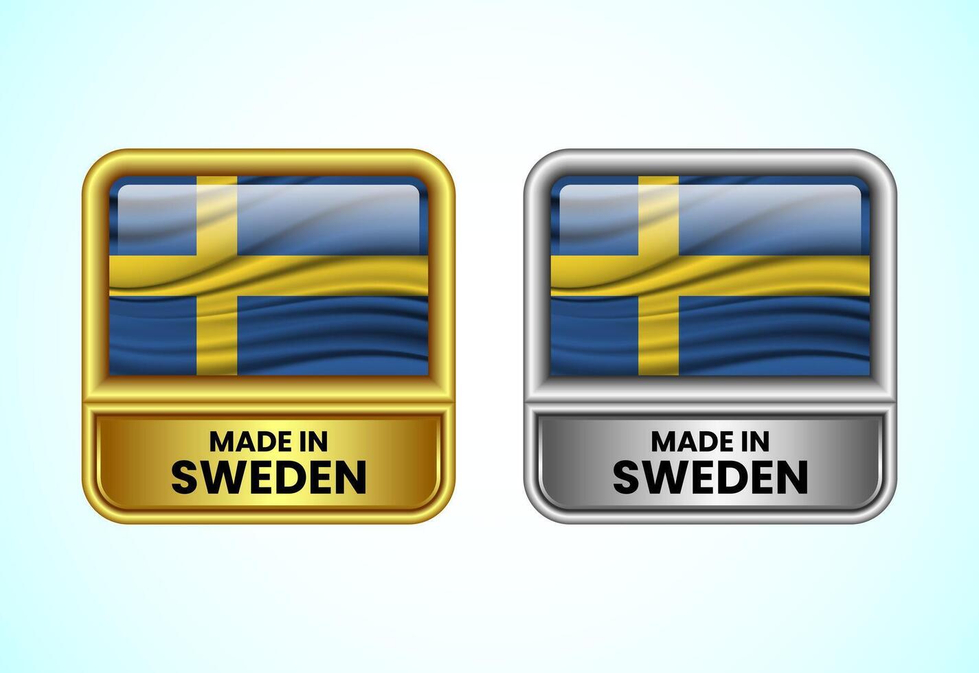 Made in Sweden label icon in gold and silver color. Flag icon set for business vector