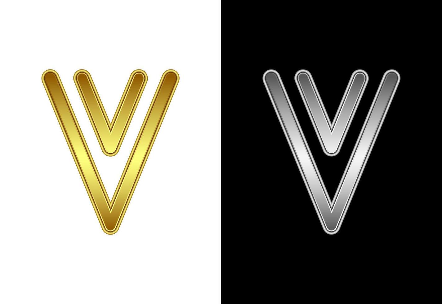 Initial alphabet V in gold and silver color. Graphic alphabet symbol for corporate business identity vector