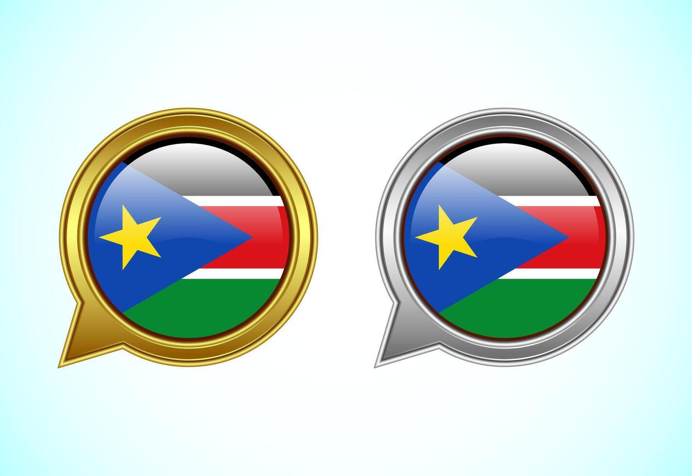 South Sudan flag speech bubble. Speaking flag icon in gold and silver color vector