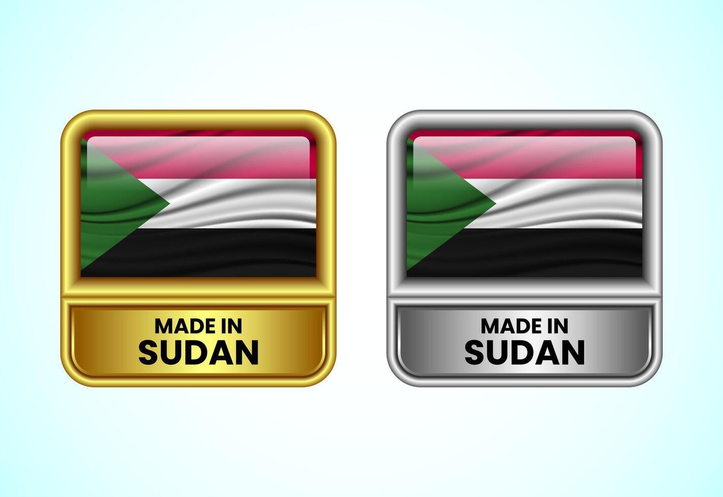 Made in Sudan label icon in gold and silver color. Flag icon set for business vector